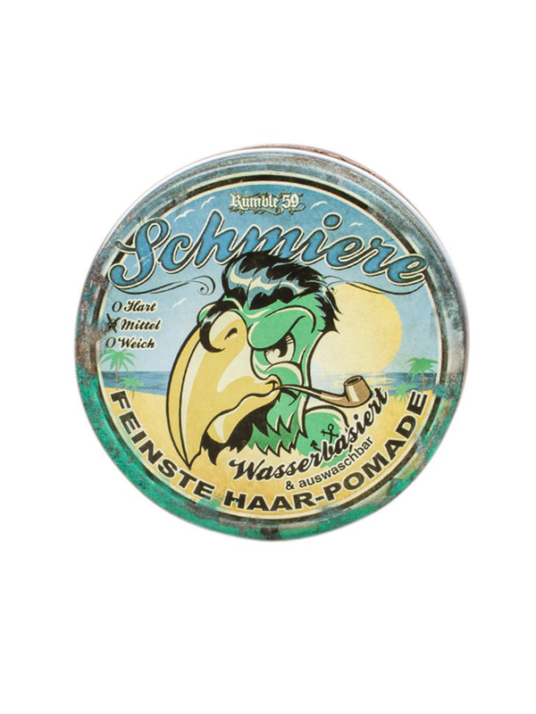 Schmiere Medium Waterbased Pomade - blik met groene man en pijp op deksel