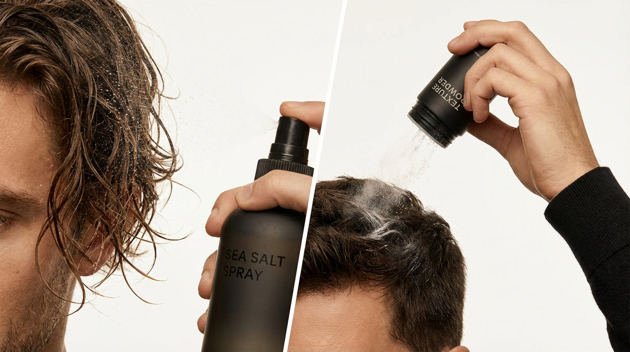 Sea salt spray en texture powder naast elkaar