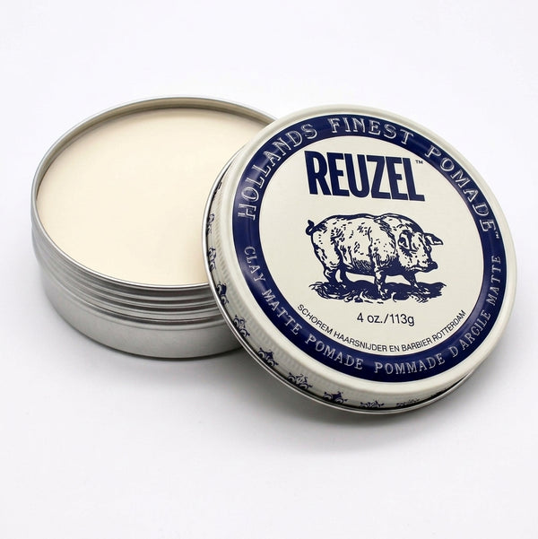 Reuzel Clay Matte Pomade - åben krukke med indhold