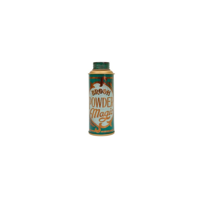 BROSH Styling Powder - vooraanzicht groen strooibusje met koperkleurige letters