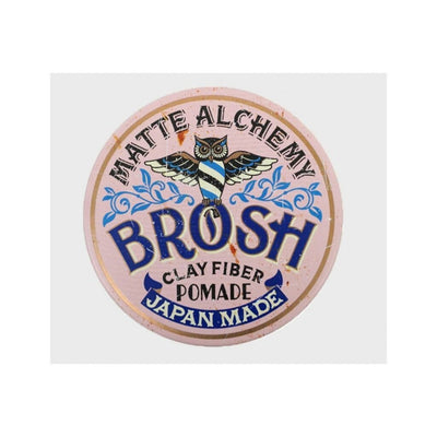 BROSH Clay Fiber Pomade - bovenaanzicht roze deksel met uil-logo op witte achtergrond