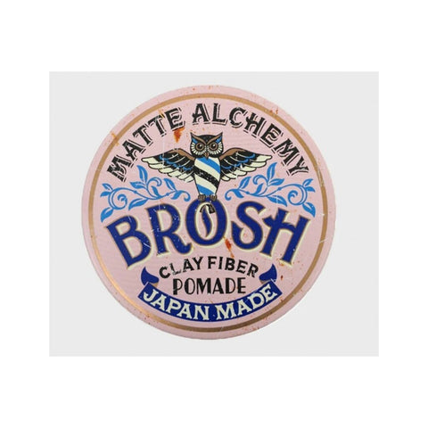 BROSH Clay Fiber Pomade - bovenaanzicht roze deksel met uil-logo op witte achtergrond