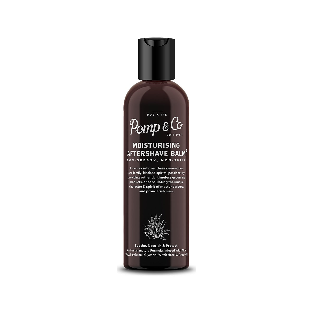 Pomp & Co. After Shave Balm - brun flaske 100 ml, set forfra med etiket