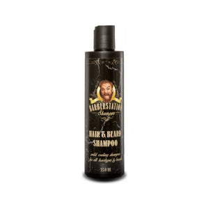 Barberstation Hair & Beard Shampoo - frontbillede af sort flaske 250 ml