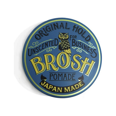 BROSH Unscented Original Hold Pomade - close-up blauwe deksel met owl-logo