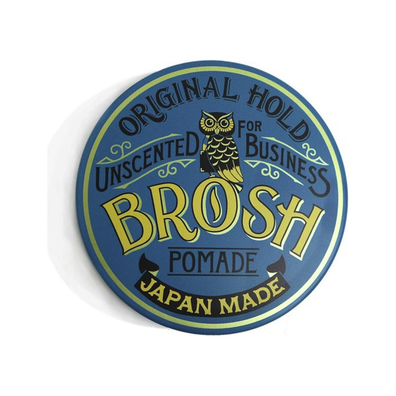 BROSH Unscented Original Hold Pomade - close-up blauwe deksel met owl-logo
