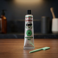 Ed. Pinaud Snorrenwax Chestnut - staande tube op houten blad met kammetje ernaast