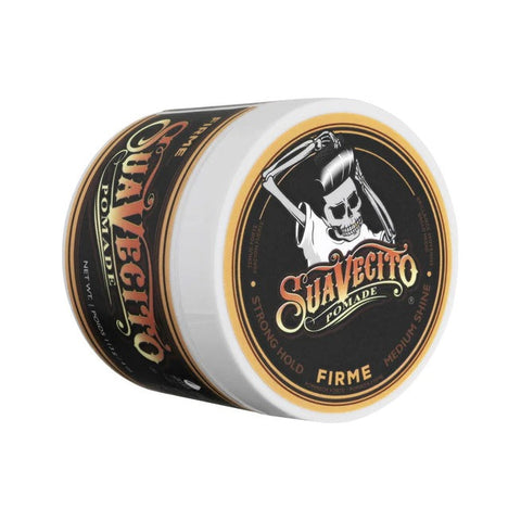 Suavecito Firme Hold Pomade - gesloten pot schuin met deksel en logo