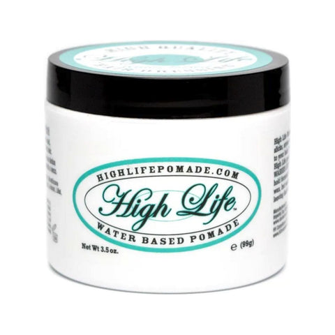 High Life Water Based Pomade - frontbillede af hvid krukke med grønt ovalt logo
