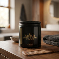 JS Sloane Matte Cream - potje 118 ml op houten tafel met kam