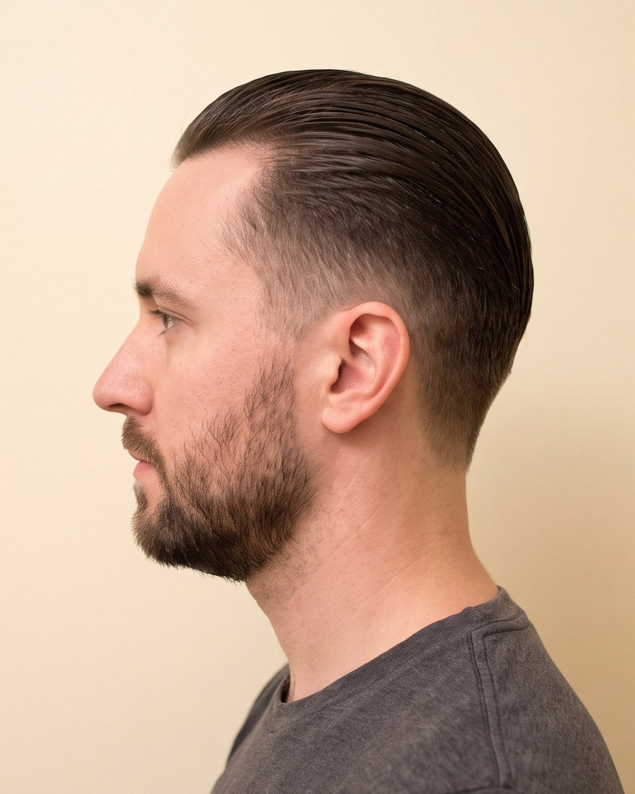 Slick back: fra siden