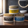 Layrite prøvetrio, hele sættet på en træbordplade