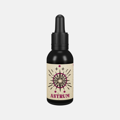 By Elementum Mollis Astrum Beard Oil - vooraanzicht zwart flesje met pipet en sterren-etiket
