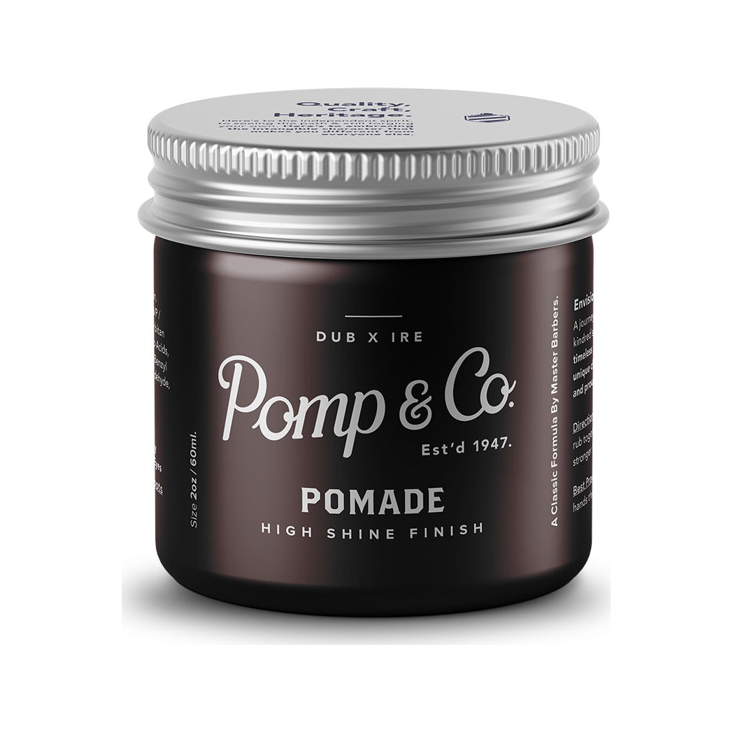 Pomp & Co. Pomade - set forfra, lukket krukke med sølvlåg