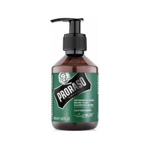 Proraso Skægshampoo Rinfrescante - frontbillede af brun pumpeflaske med grøn etiket