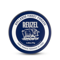 Reuzel Fiber Pomade - bovenaanzicht blauw blikje 95g gesloten