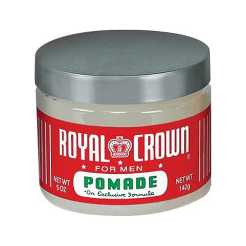 Royal Crown Pomade - gennemsigtig krukke med rød etiket og sølvlåg
