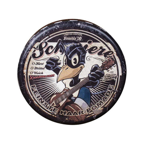 Schmiere Twang Oliebasis Pomade - blik met vogel-gitarist illustratie op deksel