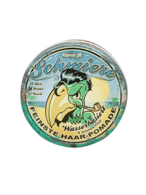Schmiere Medium Waterbased Pomade - blik met groene man en pijp op deksel